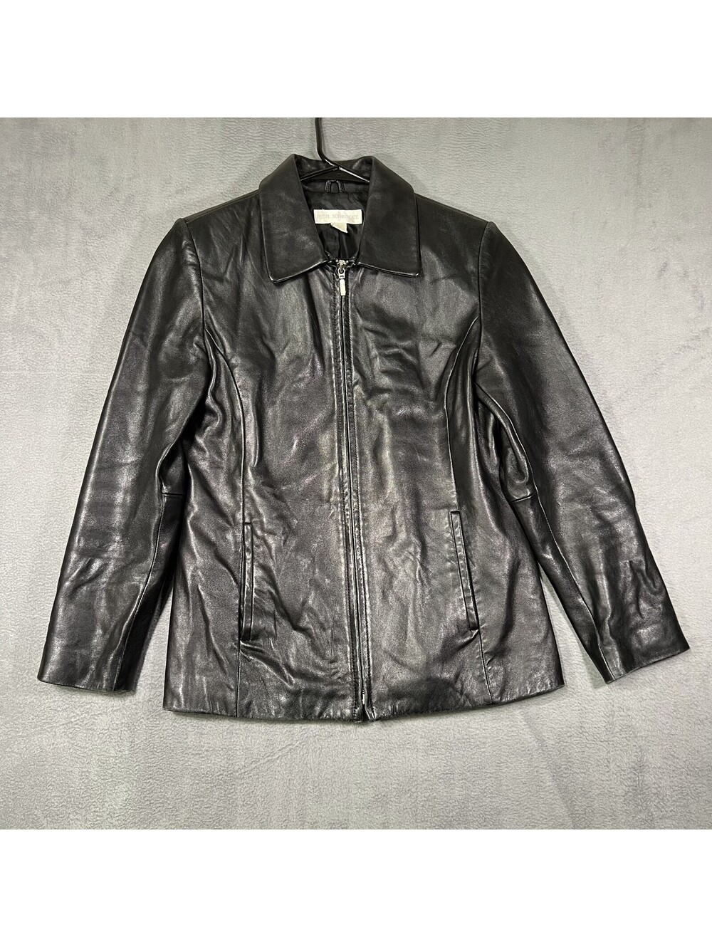 Petite Sophisticate Jacket Black Womens 2P Leather Full Zip Outerwear Minimalist